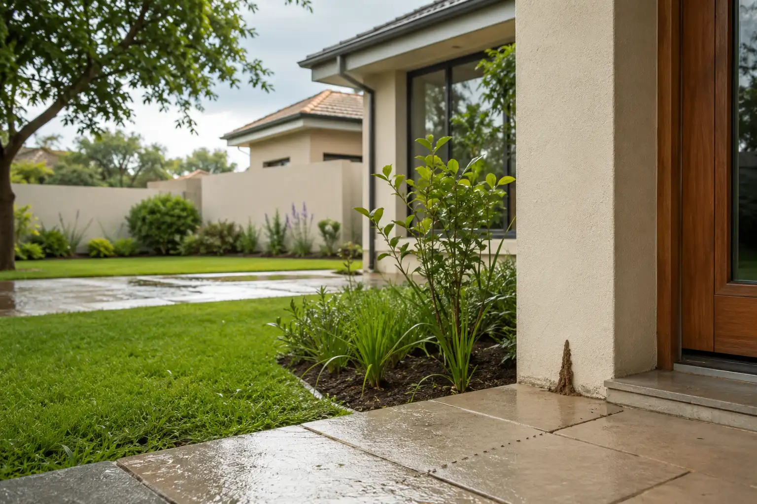 Termite mound beside a Pretoria home's entrance after seasonal rain
