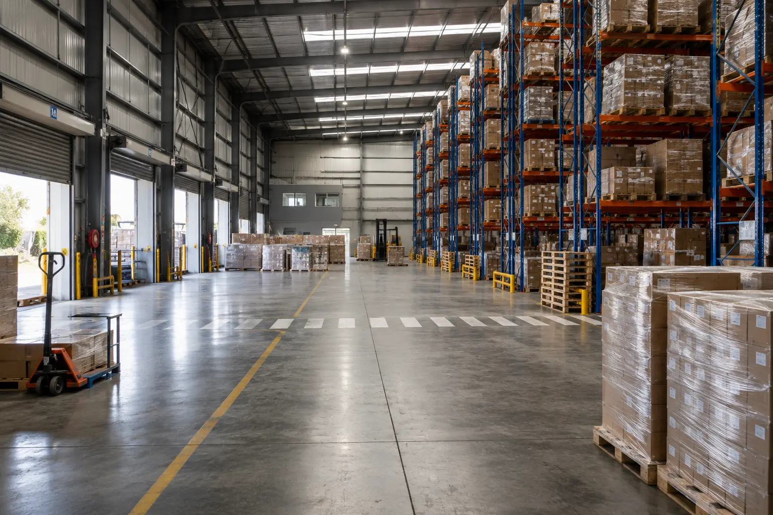 Pest control inspection inside a modern Gauteng distribution warehouse